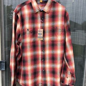 Tailor VTG NWT Flannel Button Down Shirt Men's‎ Large Maple Lodge Plaid Stretch